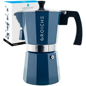 GROSCHE Milano Stovetop Espresso Maker Moka Pot 9 Espresso Cup size 15.2oz, Blue