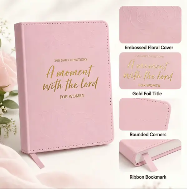 Daily Quiet Time Devotional Journal for Christian Women,365 Days A Moment With The Lord Soft Faux Leather Notebook,PU Leather Cover, Scripture Summaries,Holiday Birthday Religious Giftayer Book, Perfect Christian Self Care Gift