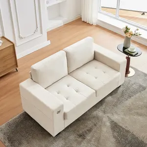 70" Loveseat Sofa, Chenille Love Seat Couches with USB Charging Ports & Side Pockets, Button Tufted Upholstered Modern Loveseat, All-Wood Couches for Living Room, Bedroom, Apartment, Office