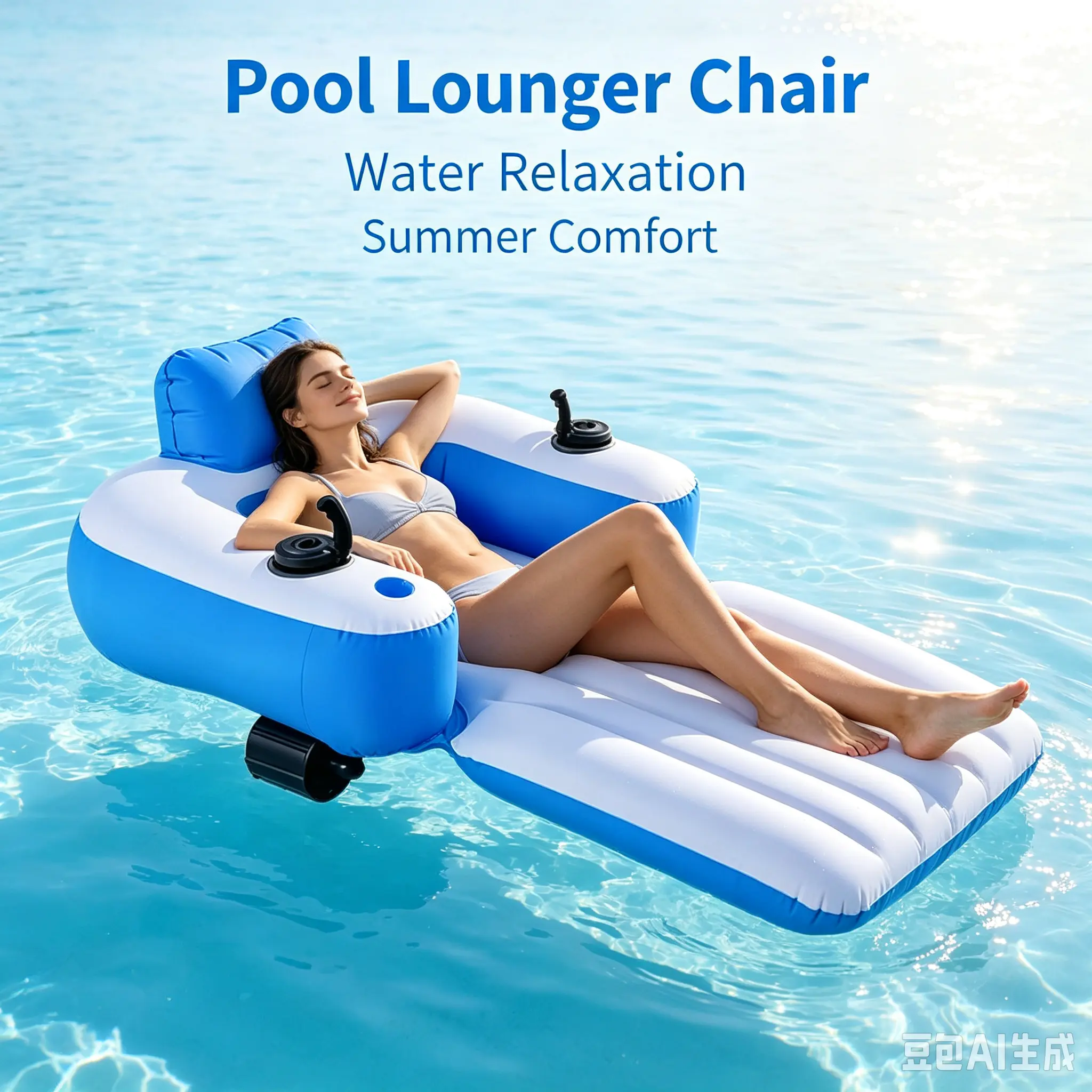 Adult Motorized Inflatable Pool Lounger - Rechargeable Battery-Powered Water Float with Joystick Control, Built-In Cup Holders for Pool, Lake Water Fun