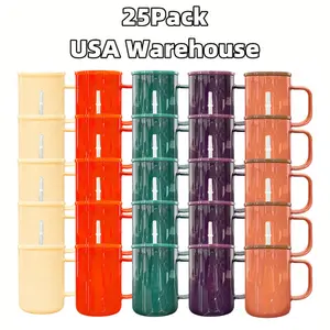 25pack Sublimation Glass Cups with Lid and Straw, 17oz Retro Style Sublimable Class Cup, Iced Coffee Cup, Smoothie Cup, Perfect for Friend Party DIY, Festive Gifts.