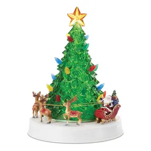 Melrose 94013DS 11 in. Traditional Magical Colorful Plastic Rotating Musical LED Christmas Tree Decor with Santa & Sleigh Ornaments, 6-Hour Timer, 3 AA Batteries Not Included, USB Cord Included, Red & Brown