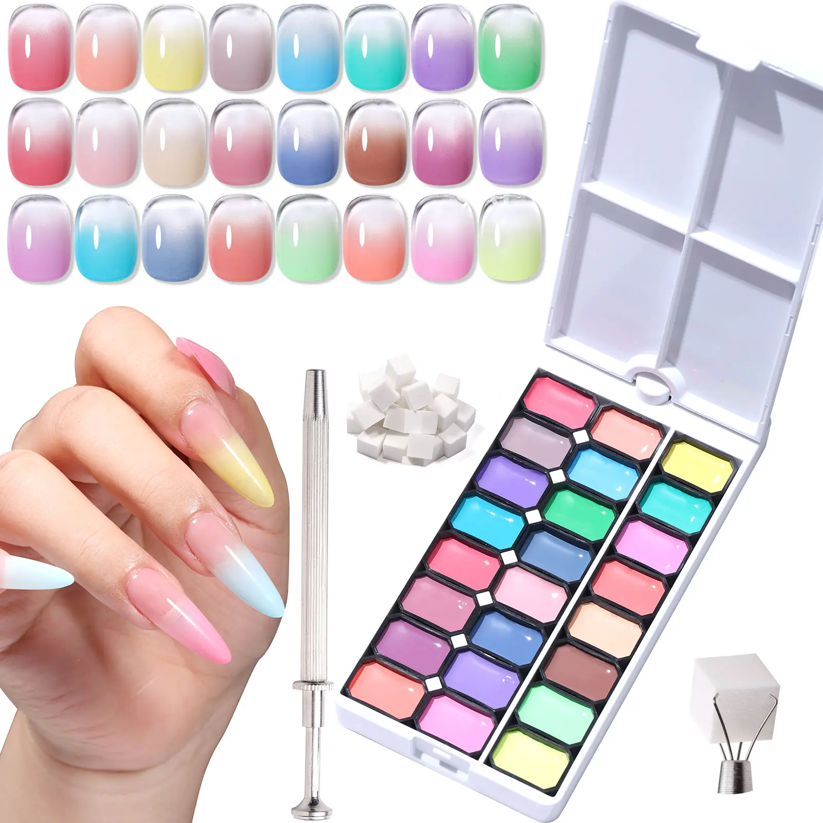 GELLAKTIK 24-Color Patting Gel Polish Multi-Pack Kit with Sponge Applicators, for Manicure, Flawless Ombre, Blush Blooming Floral Aura Looks, At-Home DIY Nail Art & Care, Gel Nails At Home, Manicure At Home