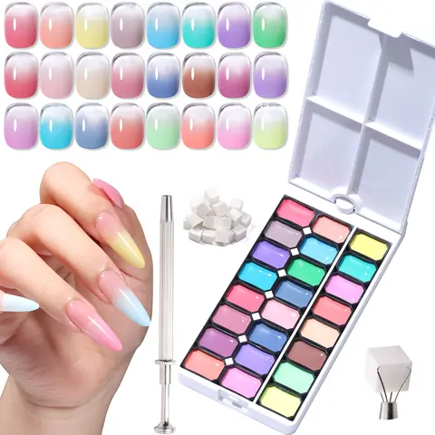 GELLAKTIK 24 Color Patting Nail Gel Palette, with Sponge Applicators,DIY Manicure Ombre, Blush Blooming, Floral & French Manicure Design, Patting Pigment Palette for Salon & Home,UV/LED Cure,Great Gift