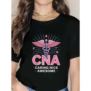 100% Cotton Unisex CNA Caduceus Medical Symbol Nurse Graphic Design T-Shirt – Printed short-sleeve crew-neck T-shirt top