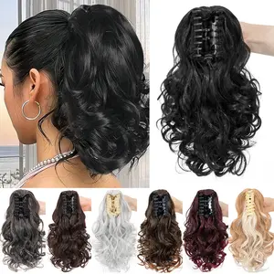 MY-LADY 14inch Claw On Hair Ponytail Extensions Synthetic Curly Wave Short Ponytail Hair Pieces for Women