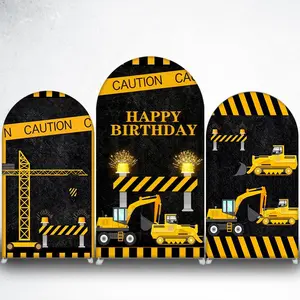 Construction Vehicles Happy Birthday Arch Backdrop Cover for Kids Truck Party