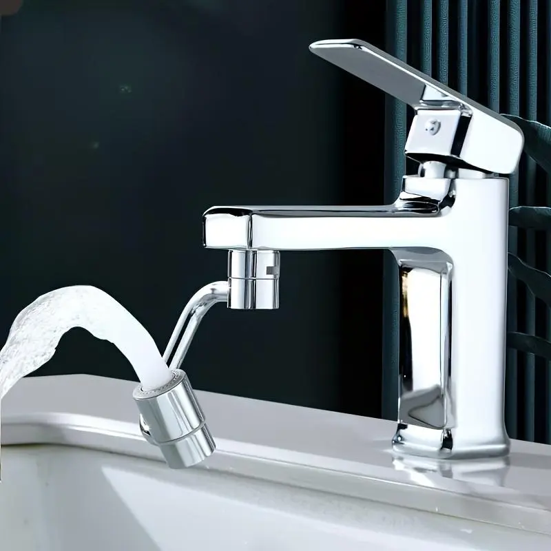 1pc Stainless Steel 1080-Degree Rotating Swivel Faucet Extender, Faucet Sprayer Attachment, Rotatable Faucet Head, Universal Rust-Resistant Modern Bathroom Sink Accessory with Dual Spray Mode and Adapter