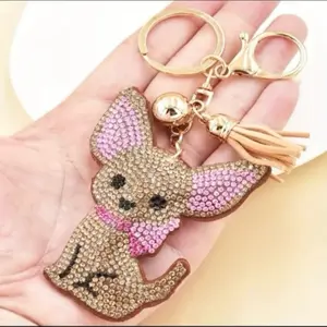 Brown Chihuahua Keychain with Rhinestone Accents and Tassel Bag Charm ~NEW~