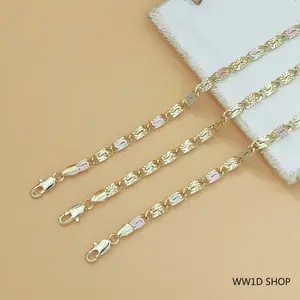 14K Gold Tri-Color Mariner Link Bracelet for Women – Polished Floral Engraved Three Tone Gold Chain Bracelet, Dainty Jewelry Gift for Her