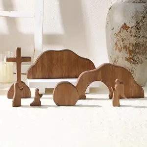 7 count Empty Tomb Easter Scene and  Decoration, Wooden Easter Resurrection Scene   Tomb for  Shelf Mantel Fireplace Table Windowsill Decor