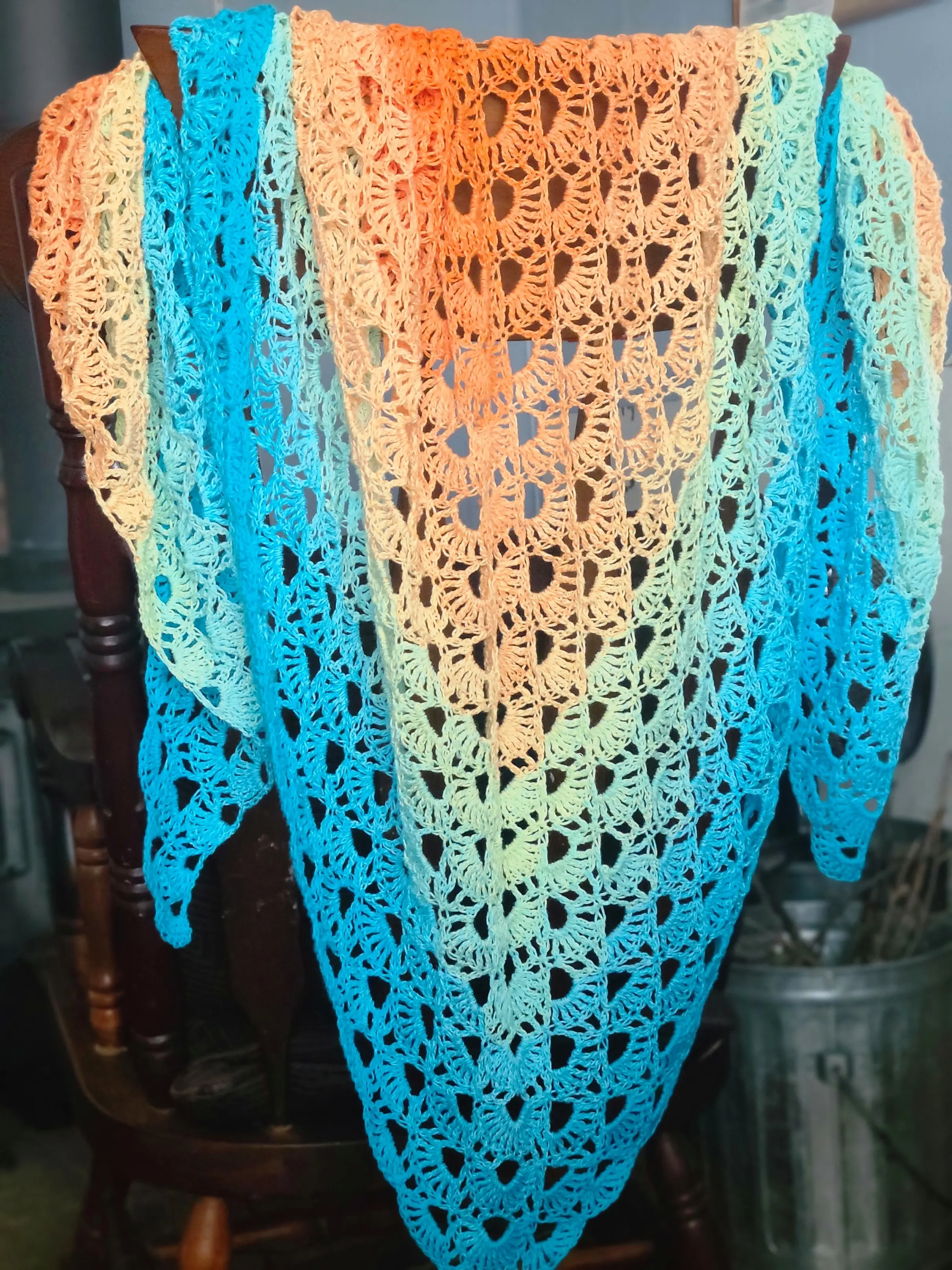 Paradise Shawl, Handmade Triangle Shawl, Bohemian Shawl, Cotton, Wrap