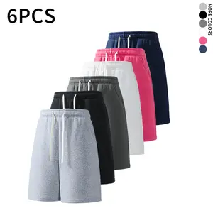 summervibes6-pack men’s athletic casual loose-fit solid knit drawstring shorts, mid-thigh length, versatile for summer sports and everyday wear, comfortable wide-leg design