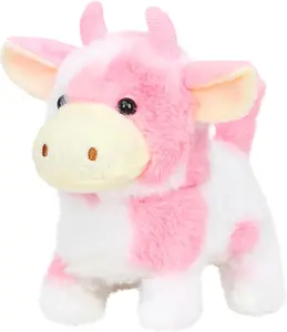 Easfan Walking Pink Cow Interactive Electronic Pet Plush Toy with Sounds and Movements Hopping Moving Educational Plush Toy Easter Birthday Gifts for Kids Girls, 7'',Pink