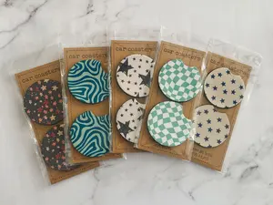 Cute Car Coasters, Set of 2, Cute Aesthetic Car Coasters, New Car Gift, Gifts for Her, Flowers Car Accessories Tableware Thick