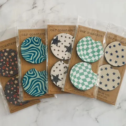 Cute Car Coasters, Set of 2, Cute Aesthetic Car Coasters, New Car Gift, Gifts for Her, Flowers Car Accessories Tableware Thick