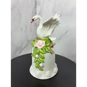 🦢 Vintage Swan Bell with Pink Roses – Elegant 1980s Porcelain Collectible 🌸