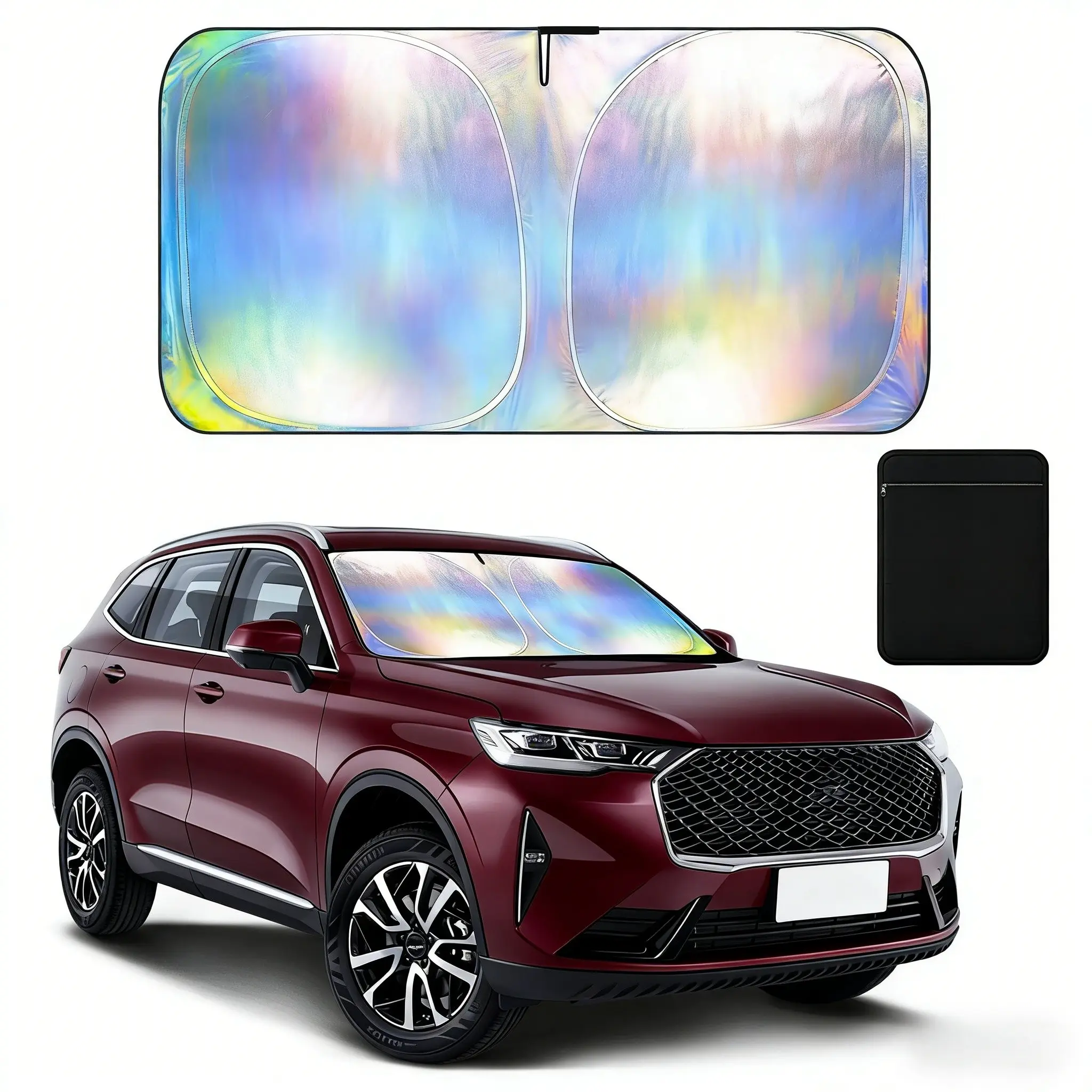 Car Windshield Sun Shade Laser Iridescent UV Protective Sunshade for Front Window, Multilayer UV Rays Blocker Sun Visor Protector, Keeps Vehicle Cool, Foldable Interior Protection for SUV Sedans Trucks, Collapsible Window Sunshade