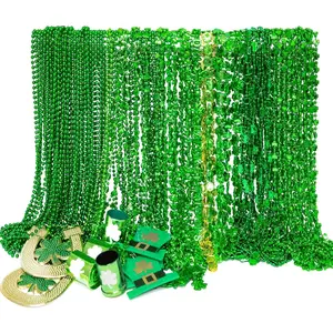 120PCS St Patricks Day Beads Necklace, Green 10 Kinds of St Patricks Beads, Metallic Irish Shamrock Beer Mug Coins Pendants Beads, Adult St Patricks Necklaces Bulk for Parade Party Supplies Favors