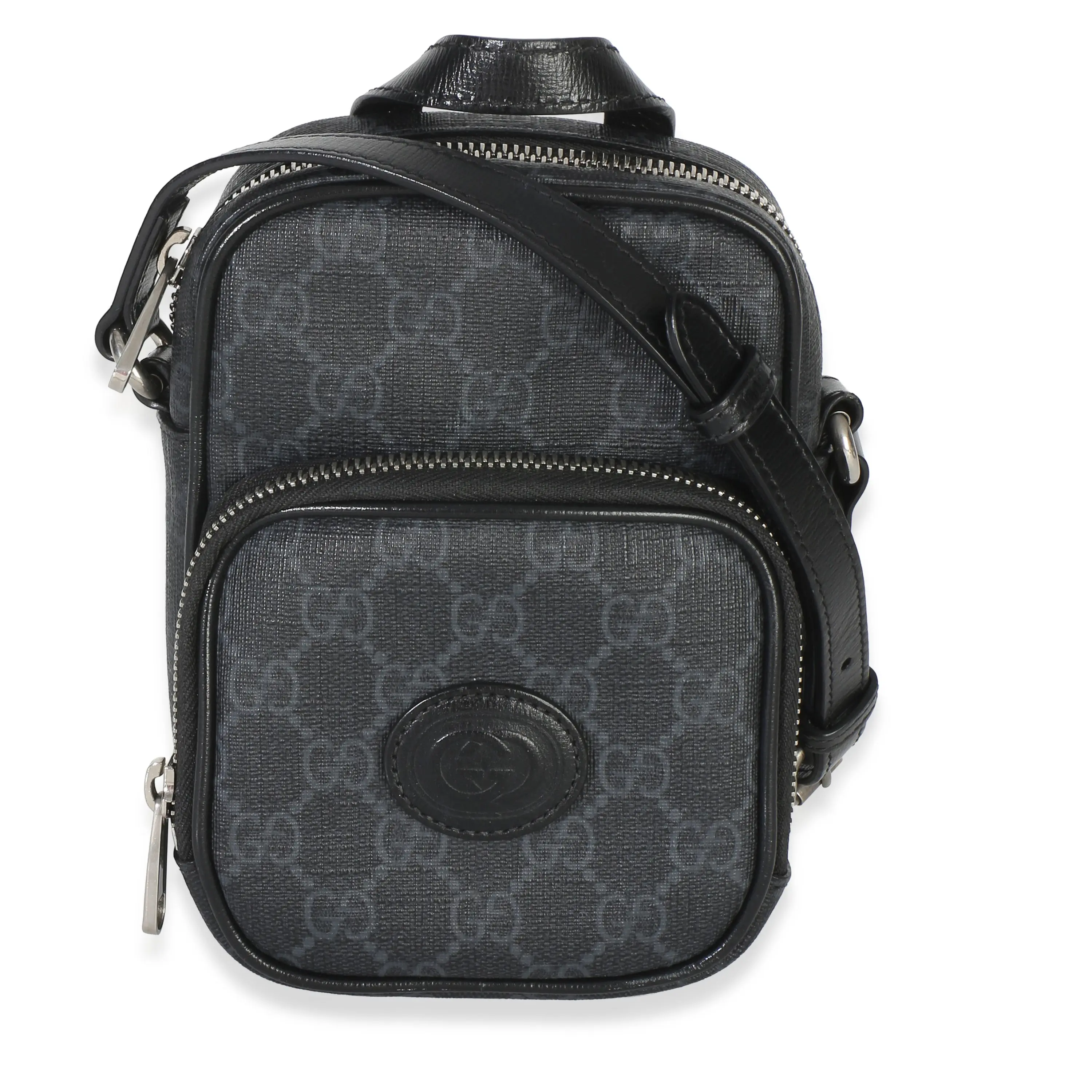 Pre-owned Canvas Shoulder bags Black GG Supreme Mini Interlocking G Crossbody Bag