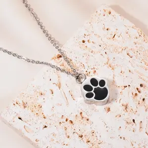 316L Stainless Steel Pet Paw Print Cremation Ash Pendant Necklace (Silver, Gold)