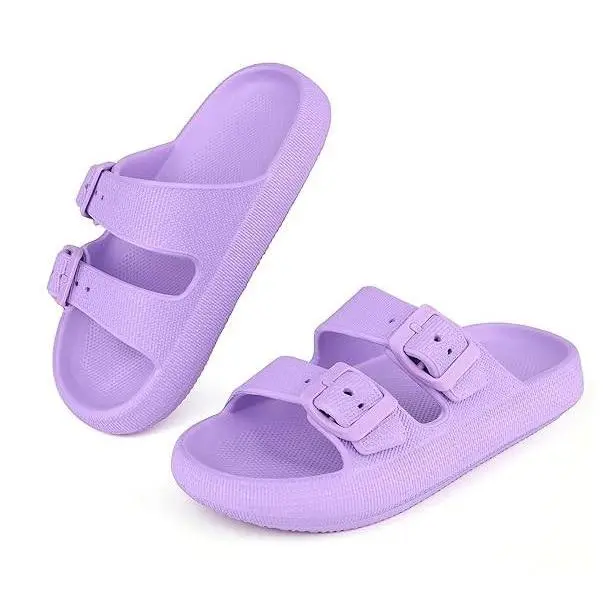 Women's EVA Thick Soled Slipper Shoes - Double Adjustable Buckle, Soft Cozy Platform, Open Toed Sandals, Casual Slippers for Indoor/Outdoor Use, Thick Soled Slippers