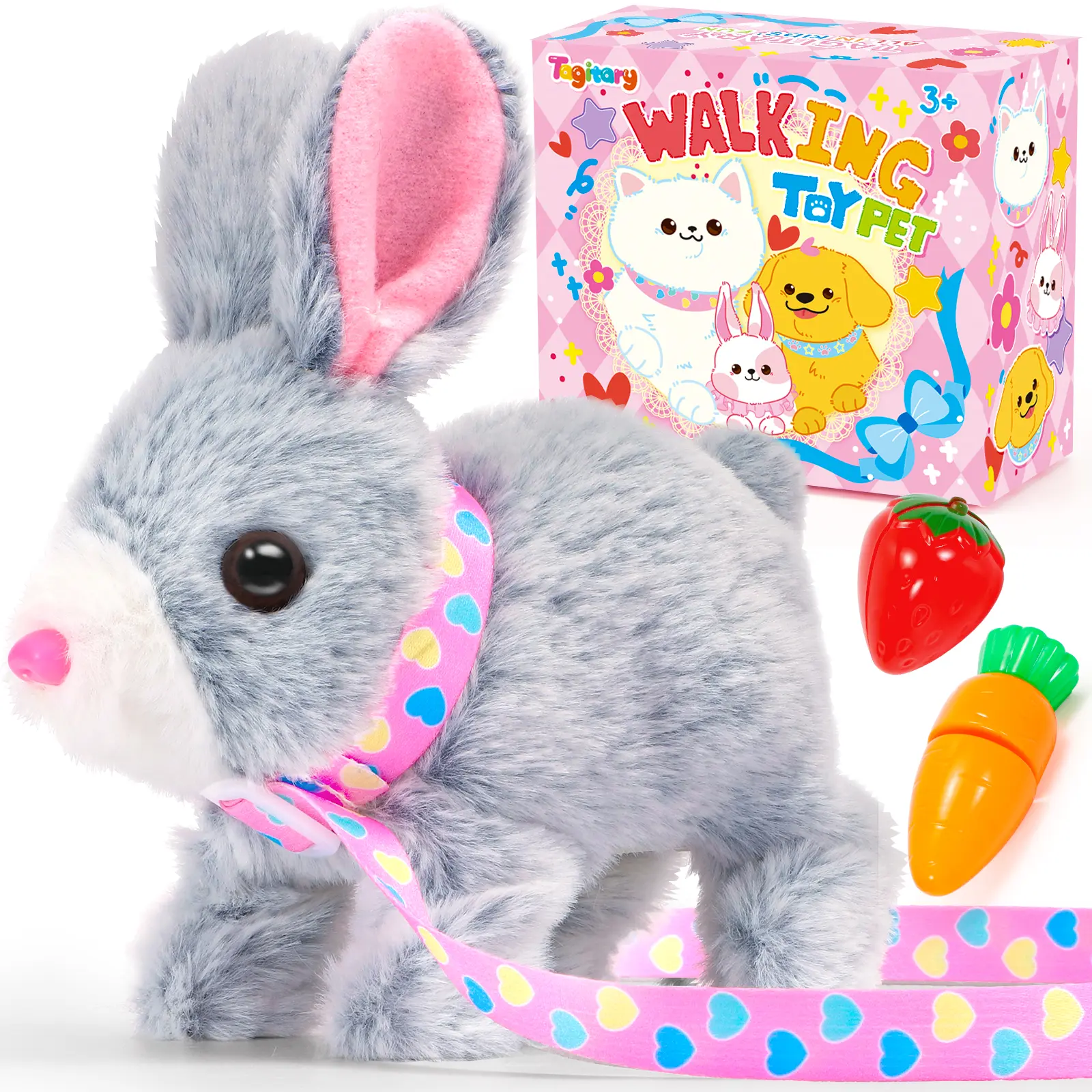 summerwins Electronic Interactive Soft Plush Rabbit Doll - Cute Collectibles with Walking, Sound, Wiggling Ears, Twitching Mouth Features, Easy to Use, 3-4 Years Kids' Easter Gift, Stuffed Toy