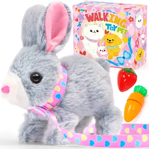 Plush Bunny Toy Interactive Realistic Walking with Sounds Ears Wiggling & Twitch Mouth Hopping Rabbit Easter Christmas Birthday Gift