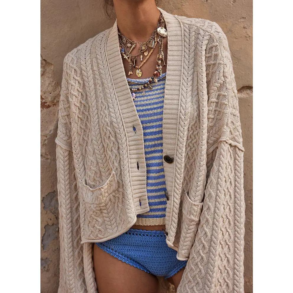 Washed Ashore Cable Knit Cardigan – Relaxed Fit & Button Closure