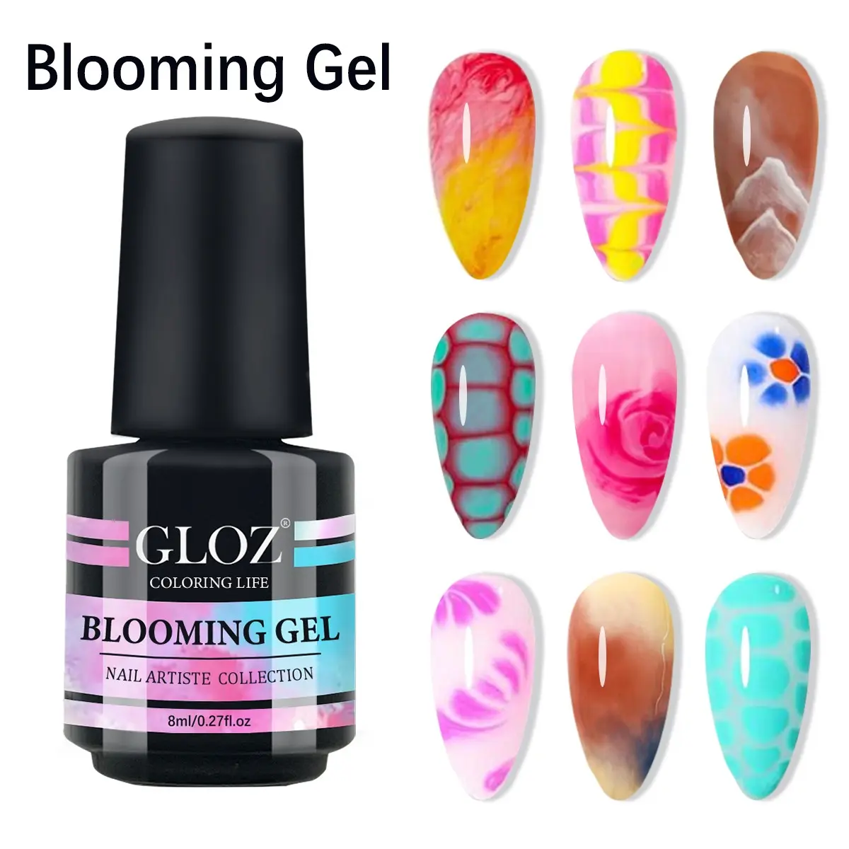 Blooming Gel Nail Polish Top Coat Gel Topcoat Durable Clear Watercolor, Transparent Nail Art Design, Needs Lamp Cure, Soak off UV LED, All for Manicure Gel Long Lasting Nail Polish