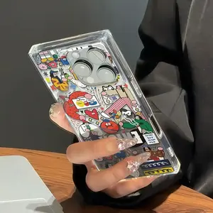 1 piece Fashion square design cute colorful ins style graffiti cartoon print anti-fall shockproof full cover mobile phone case for girls suitable for iPhone 16pro Max/16pro/16plus/16/15/14/13/12 cute fashion Halloween Valentine's Day Christmas gift