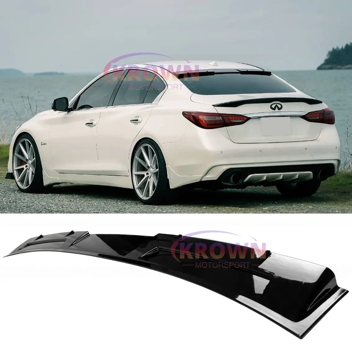 FITS 2014-2024 INFINITI Q50 GLOSS BLACK V STYLE REAR ROOF SPOILER VISOR SPLITTER WING