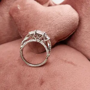 Three-stone Square/Princess Cubic Zirconia Engagement Ring 925 Silver