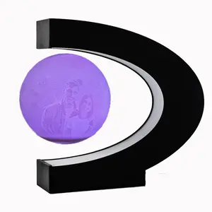 21cm 3D Printed Magnetic Levitation Moon Lamp Nightlight - C-Type Floating Orb with Lunar Surface, Wireless Charging Space Theme Desk Lamp, Creative Home Festive Decoration