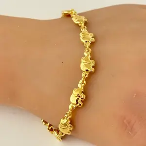 14k Gold Plated Elephant Bracelet 7.5 for Adults - Fashion Accessory