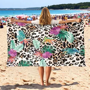 Boho Style Floral Pattern Beach Towel, Soft Absorbent Towel for Beach Vacation, Summer Beach Towel, Household Bath Towel for Home Bathroom, Flower, Reusable