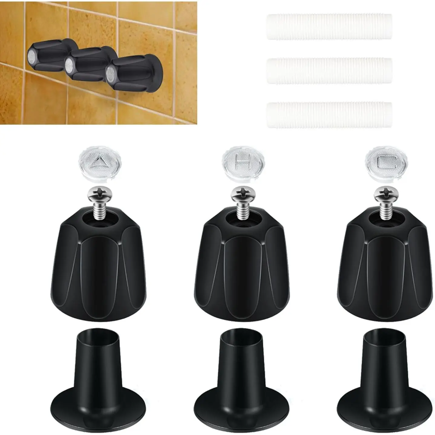 Black 3 Piece Bathtub Shower Knob Replacement Trim Kit Compatible with Price/Pfister Verve Tub Faucet Handle Hot/Cold/Diverter Remodel Trim Kit, Anti-Slip, Modern