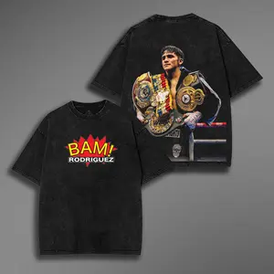 Retro BOXING Bam Rodriguez Oversize Double Printed Washed Tee, Fighter Graphic T-Shirt, Perfect Gift for Sports Fans men Fabric Menswear 90s