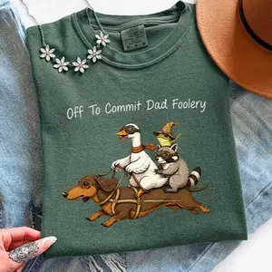 Comfort Colors Off To Commit Dad Foolery Shirt, Funny Dad Graphic Tee, Goose Frog Raccoon Dachshund T-Shirt, Father’s Day Gift, Dad Joke Humor Shirt, Style Tee