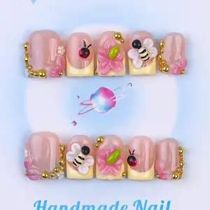 Nailssbysheccid, 10pcs press-on nails, Nail designs, square shape, 100% handmade, simple style, combined with French style, suitable for family dinners, dates, weddings, gift for girls, comes with jelly glue, crystal sticks and twisting rods