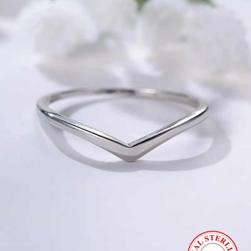 S925 Sterling Silver V Shaped Ring, Statement Ring, Foldable Ring for Women & Girls, Fashion Jewelry for Party, Daily, Trendy Exquisite Jewelry for Birthday Gift, Wedding Engagement Ring, Real Rings
