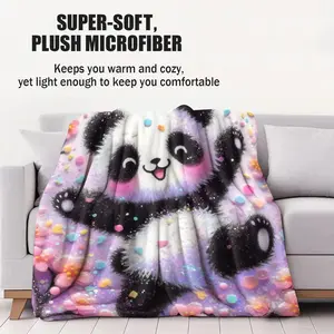 Pink Rose Panda Soft Blanket | Romantic Floral Fleece Throw for Living Room Bedroom | Adults Kids Cozy Gift