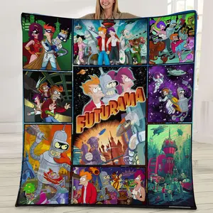 Futurama Cartoon Fleece Sherpa Blanket, Velveteen Plush Blanket, Comfy Blankets, Gifts Sofa Bed, Birthday Idea Gift, Halloween Christmas Gift For Fans