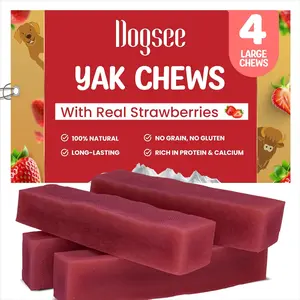 Dogsee Himalayan Yak Cheese Dog Chews with Strawberry (Large - 4 Bars) 60% Protein, Dog Treats Healthy Immunity Boost for Dogs Fight Plaque & Tartar Dogs Chews Long Lasting