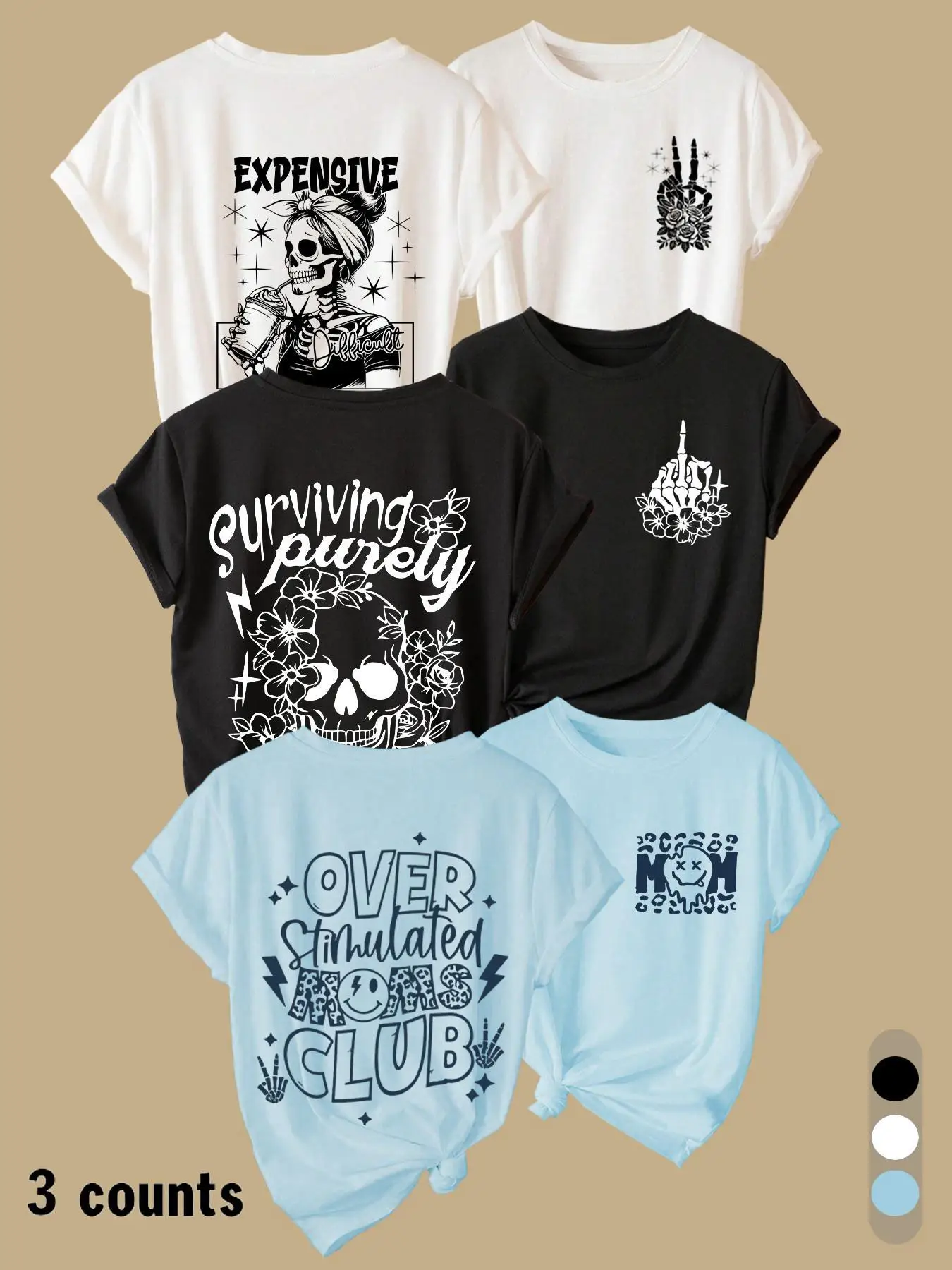 Women's Cartoon Skull & Letter Print Round Neck Tee, Casual Short Sleeve T-shirt for Daily Wear, Ladies Clothes for All Seasons