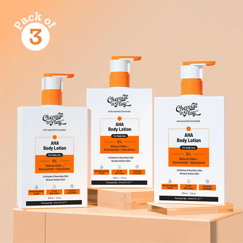 AHA Body Lotion with Niacinamide & Shea Butter - 8fl oz | Deeply Moisturizes | Exfoliates & Evens Out Skin Tone Pack of 3