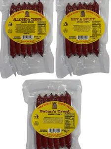 Uncle Henry's Gourmet Meats Spicy Snack Sticks Bundle - 3 Flavor Pack - Jalapeño & Cheese, Hot & Spicy, Satan's Treat - 7 oz Each - US Made - Beef Jerky Sampler
