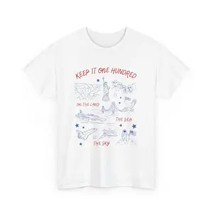 Keep It One Hundred On The Land Sea Sky Shirt, 1776-2026 Patriotic Doodle Tee, Vintage America 250th Birthday Gift