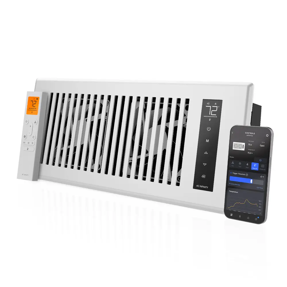 AIRTAP T4, Smart Register Booster Fan with Automatic Open/Close Vents, 4" x 12" White