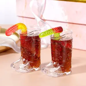 Cowboy Boot Plastic Disposable Single Use Wine Cups, Western Theme Party Drinkware, Transparent Mini Cups, Plastic Clear Cups, 24 Pieces, 1 Ounce, Birthday Party Supplies